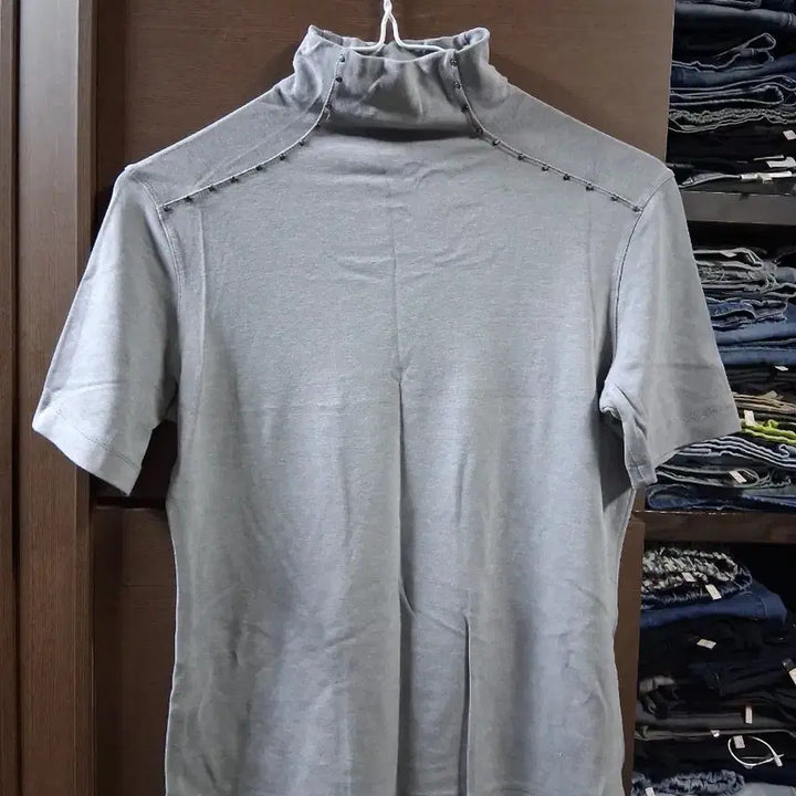 [BUNJANG] High Neck Short Sleeve T-Shirt - Grey (M) / 그레이 반팔 하이넥 티셔츠(M)