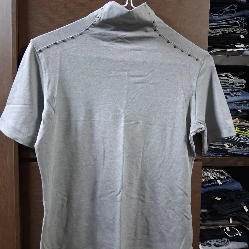 [BUNJANG] High Neck Short Sleeve T-Shirt - Grey (M) / 그레이 반팔 하이넥 티셔츠(M)