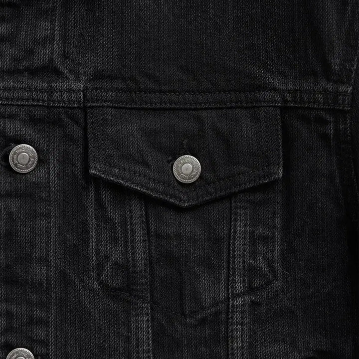 [BUNJANG] Elwood Falcon Denim Trucker Jacket Black / 엘무드 팔코 데님 트러커 리브드 블랙 46