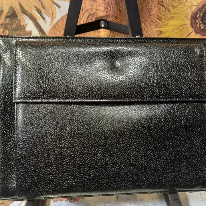 [BUNJANG] Black Leather Briefcase Style Clutch Bag / 블랙 가죽 서류 가방 스타일 클러치
