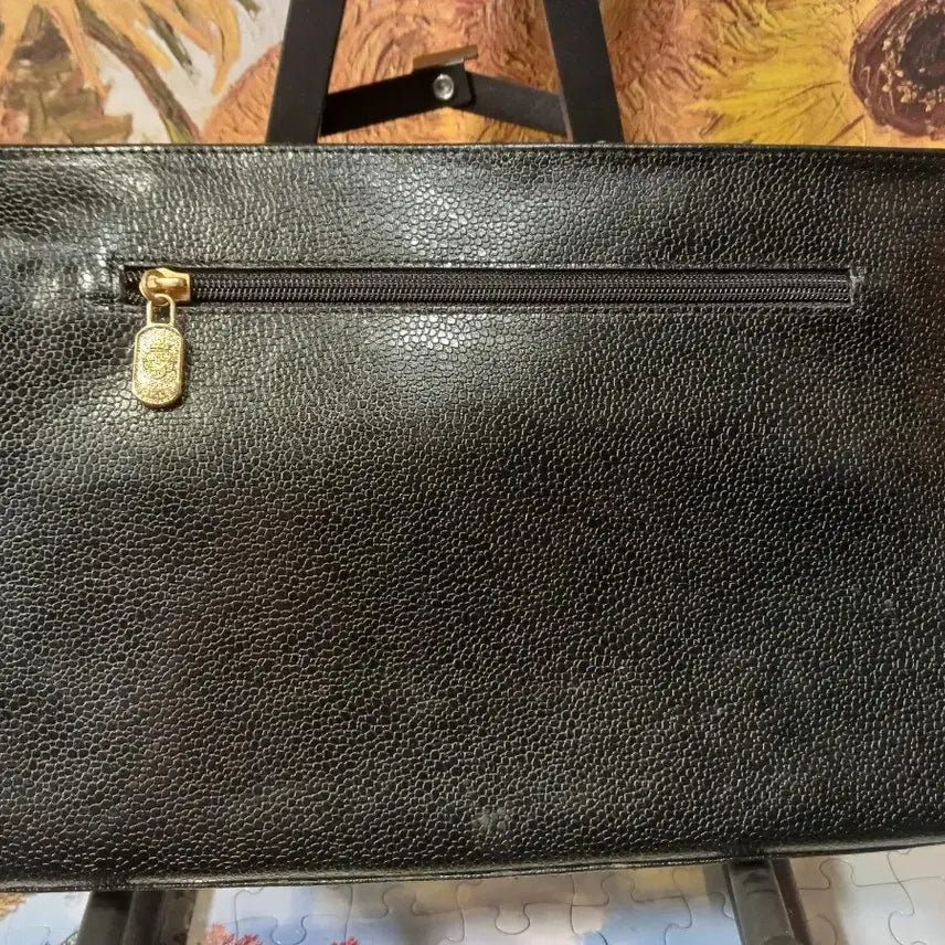 [BUNJANG] Black Leather Briefcase Style Clutch Bag / 블랙 가죽 서류 가방 스타일 클러치