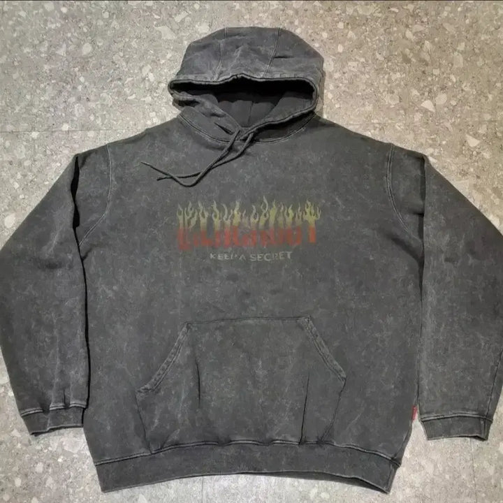 [BUNJANG] Blackout Vintage Washed Flame Hoodie / [L] 블랙아웃 빈티지 워싱 플레임 후드