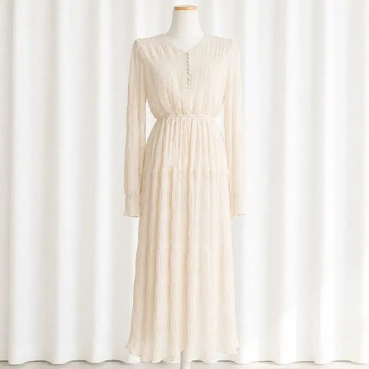 [BUNJANG] Chiffon Shirring Long Dress Ivory / 쉬폰 원피스
