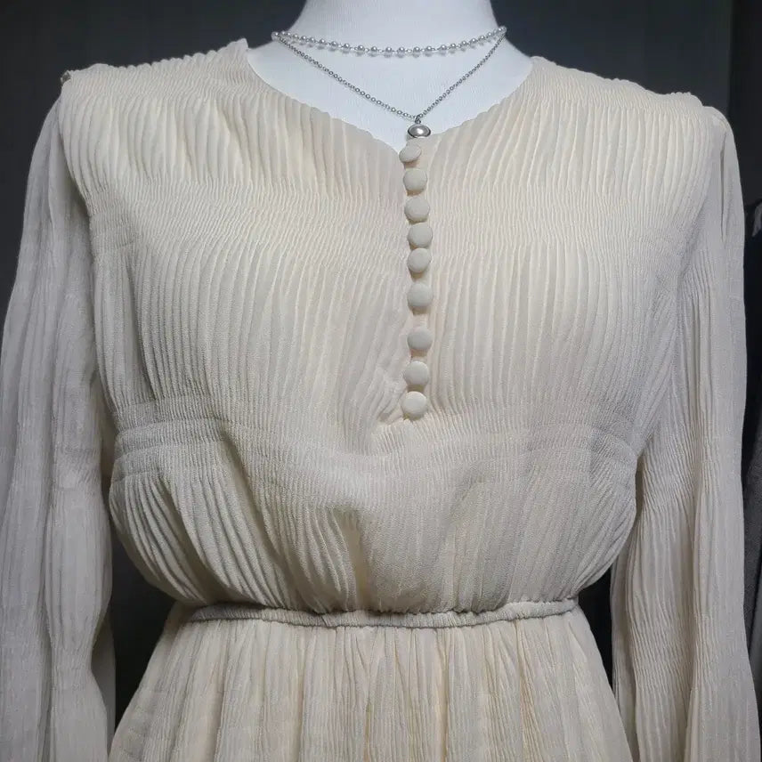 [BUNJANG] Chiffon Shirring Long Dress Ivory / 쉬폰 원피스