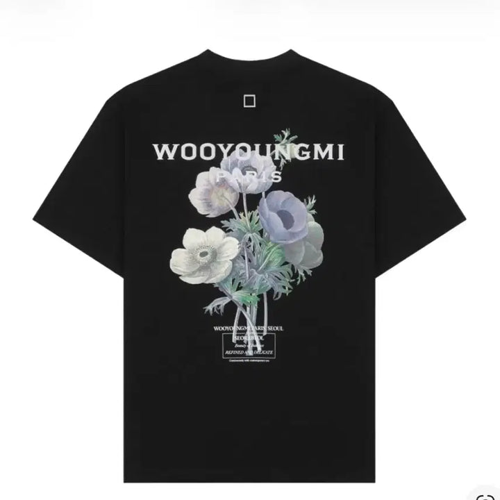 [BUNJANG] Wooyoungmi Flower Print Short Sleeve T-Shirt Black / 우영미 플라워 반팔 국화 / 38