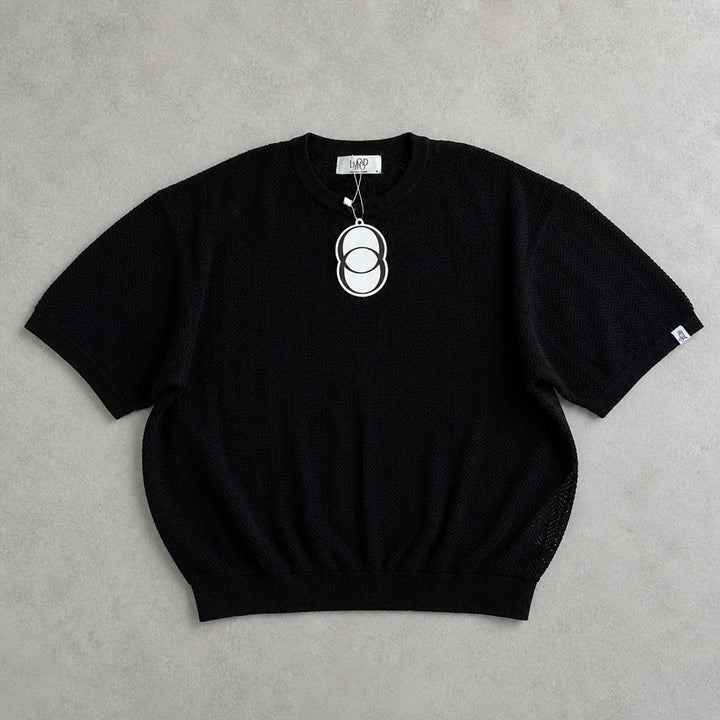 [BUNJANG] Elmood Crochet Silk Cotton Henry Neck Half Knit Black / [48] 엘무드 크로셰 실켓코튼 헨리넥 하프 니트 블랙