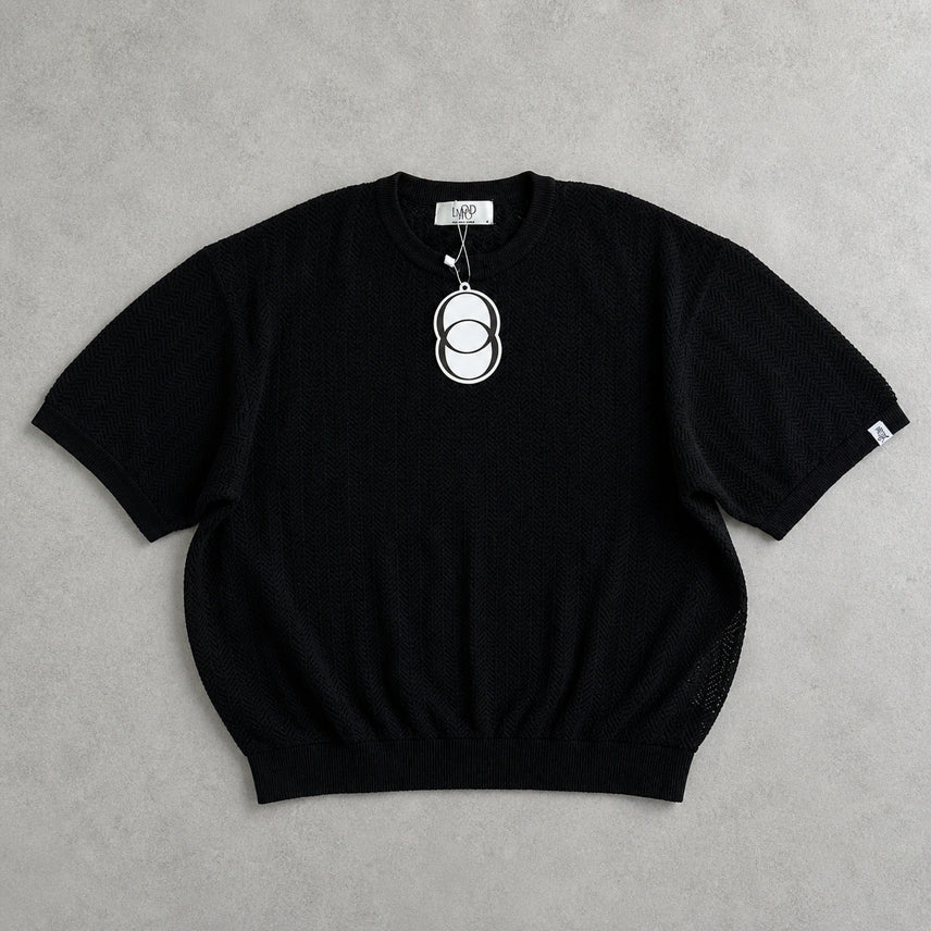 [BUNJANG] Elmood Crochet Silk Cotton Henry Neck Half Knit Black / [48] 엘무드 크로셰 실켓코튼 헨리넥 하프 니트 블랙
