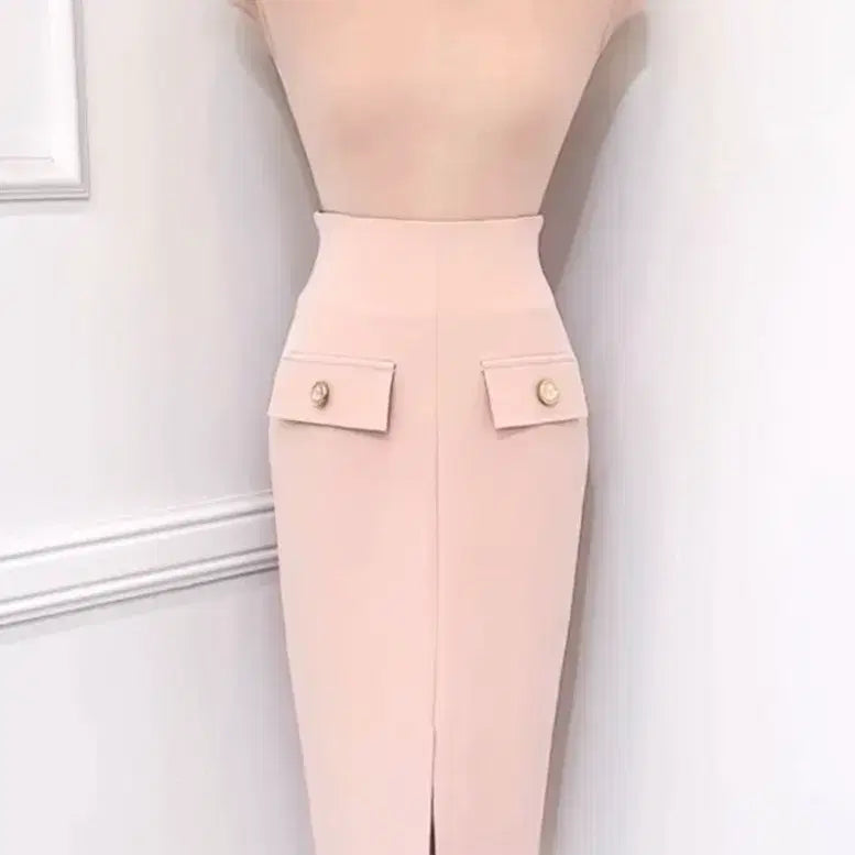 [BUNJANG] Ruebby Front Slit Pocket Long Skirt Pink / 수입의류 럽비비 앞트임 포켓 롱스커트 핑크