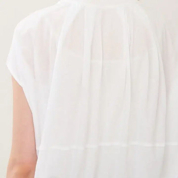 [BUNJANG] The Cashmere Back Shirring Terry Color-Block Cap Sleeve T-Shirt / 22년 한섬 더캐시미어 백셔링 테리배색 캡소매 티셔츠 슬리브리스나시민소매