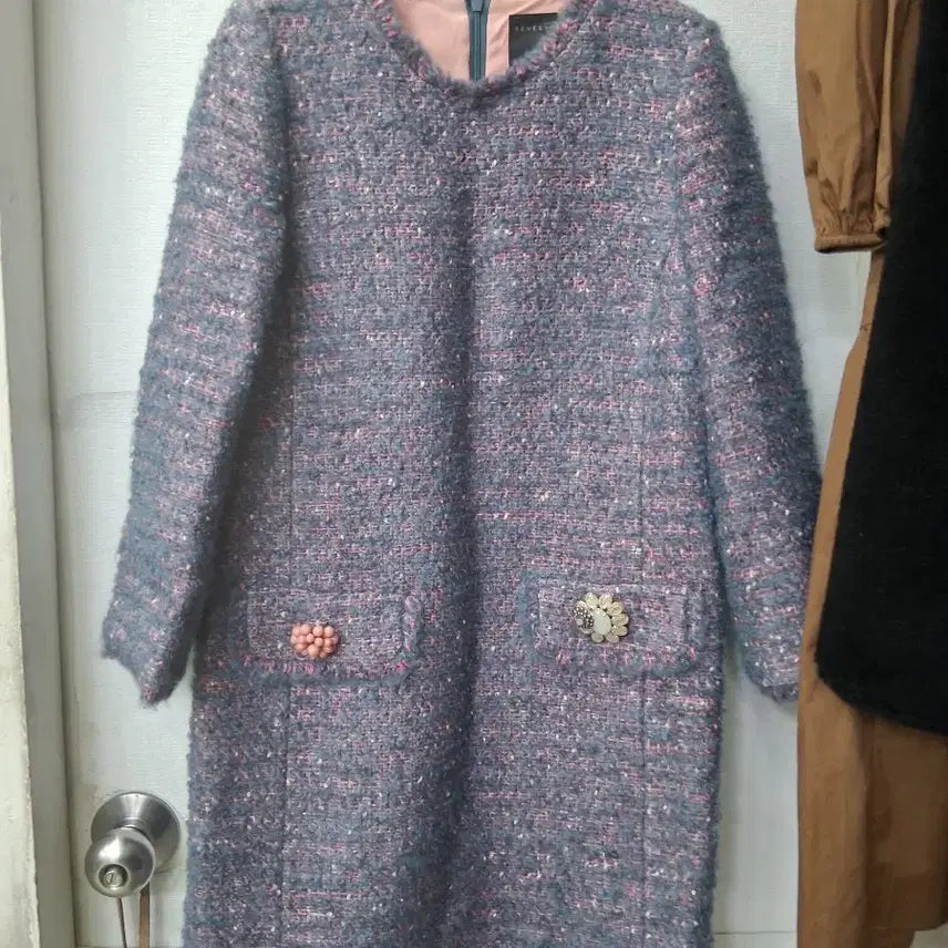 [BUNJANG] Lenibon Tweed Dress Blue Pink Size 55 / 레니본 트위드 원피스 블루 핑크 여성복  55