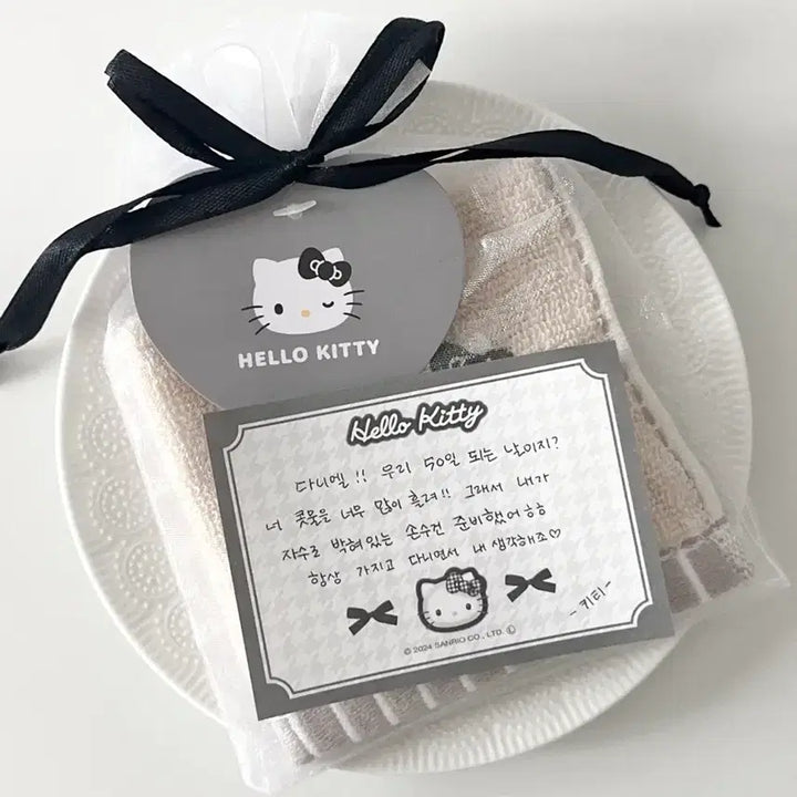 [BUNJANG] Black Kitty Embroidered Handkerchief Gift Set (Japanese Genuine) / 블랙키티 자수 손수건 일본정품 선물세트