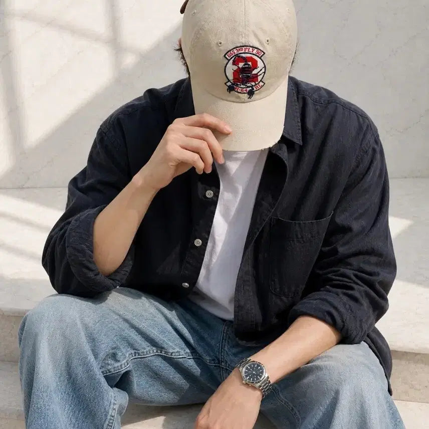 [BUNJANG] Polo Ralph Lauren USS 2nd Fly Squadron Scorpion Leather Strapback Cap / (정품) 폴로 랄프로렌 USS 제2 비행대 스콜피온 가죽 스트랩백 모자