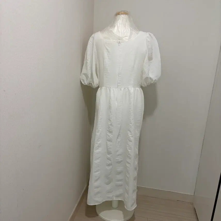 [BUNJANG] White Long Dress Puff Sleeve Square Neck / 화이트 롱 원피스 퍼프소매 스퀘어넥