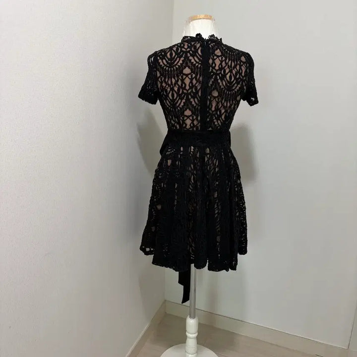 [BUNJANG] Black Lace Ribbon Belt Mini Dress / 블랙 레이스 리본 벨트 원피스