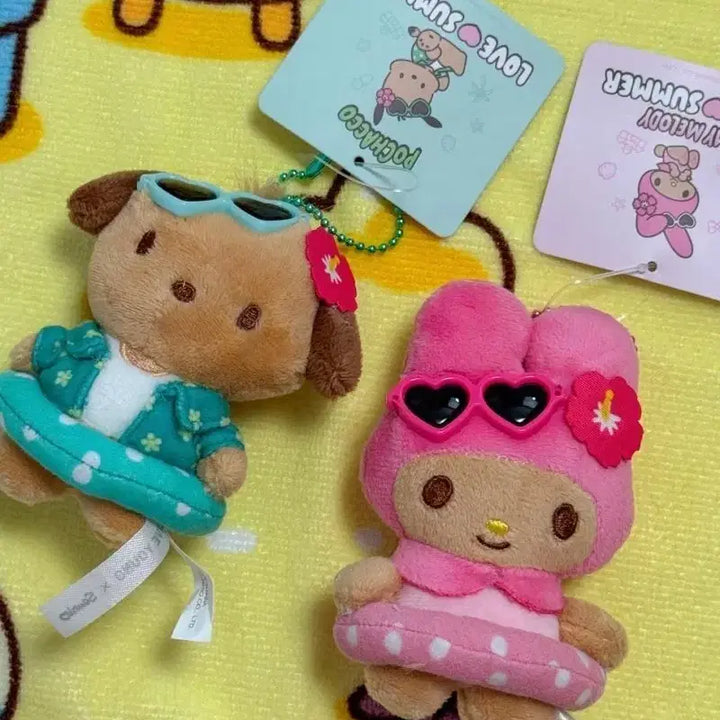 [BUNJANG] Sanrio Pochacco &amp; My Melody Summer Doll Keychain Set / 올영산리오 포차코 마이멜로디 여름 인형 키링