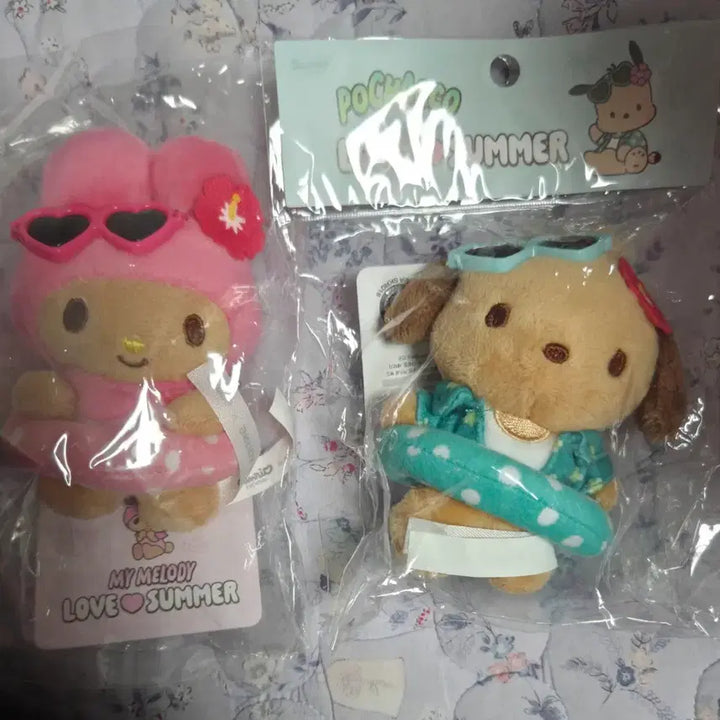 [BUNJANG] Sanrio Pochacco &amp; My Melody Summer Doll Keychain Set / 올영산리오 포차코 마이멜로디 여름 인형 키링