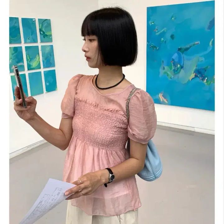 [SOLD OUT] 에이치모드 셔링 블라우스 핑크