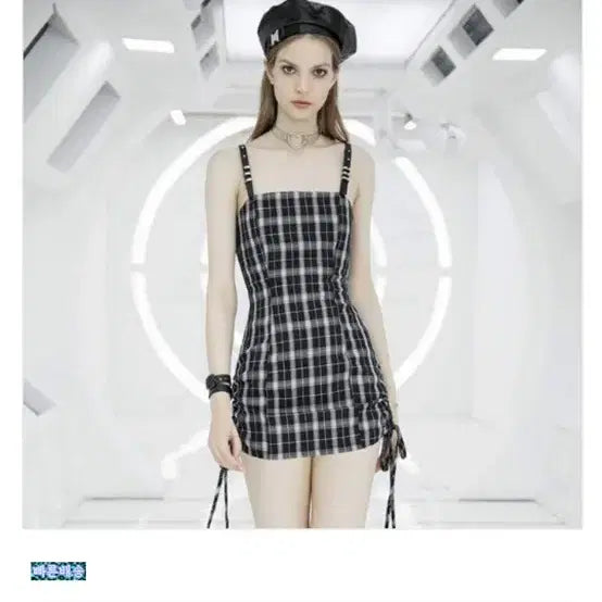 [BUNJANG] Punk Rave Plaid Corset Mini Dress with Back Ribbon / 펑크레이브 체크 코르셋 미니 원피스 백리본 고딕 펑크