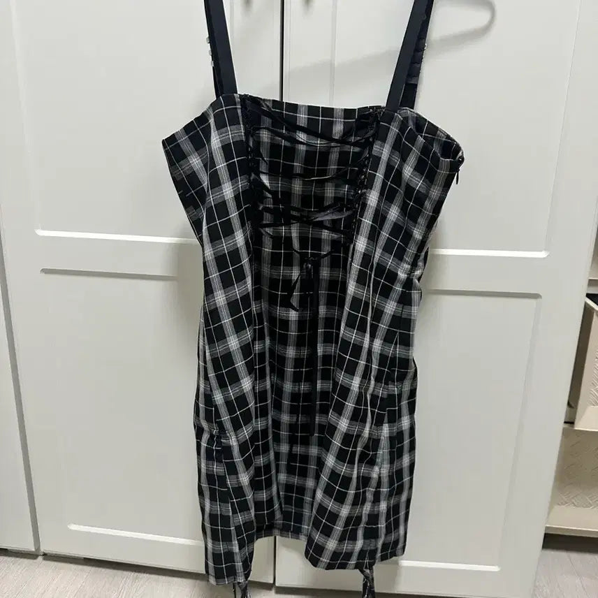 [BUNJANG] Punk Rave Plaid Corset Mini Dress with Back Ribbon / 펑크레이브 체크 코르셋 미니 원피스 백리본 고딕 펑크