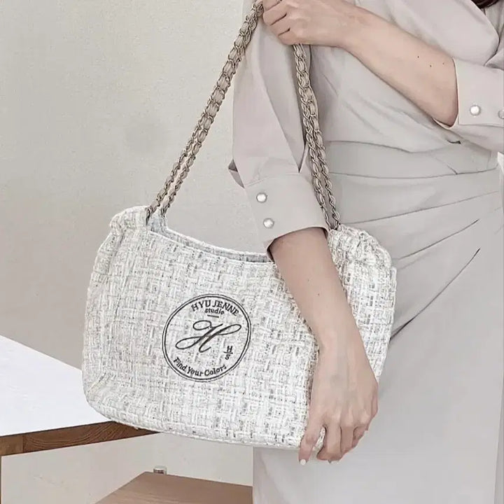 [BUNJANG] HYU.JENNE Ripa Bag Tweed Chain Shoulder Bag Cream / HYU.JENNE(휴젠느) 리파백 트위드 체인 숄더백