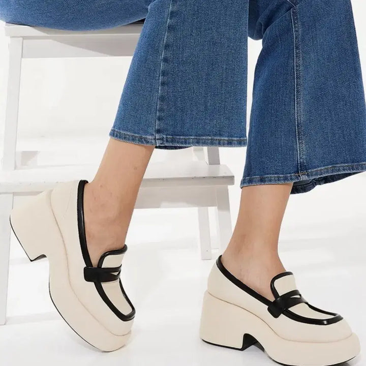 [BUNJANG] Charles &amp; Keith Lenny Canvas Platform Loafers Cream Ivory Size 240 / 찰스앤키스 레니 캔버스 플랫폼 로퍼