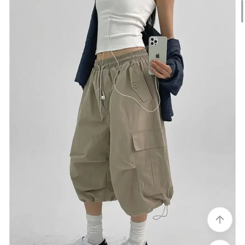 [BUNJANG] Black Up Freah Bermuda String Cargo Pants Black / 블랙업 프레엣 버뮤다 스트링 카고팬츠 블랙