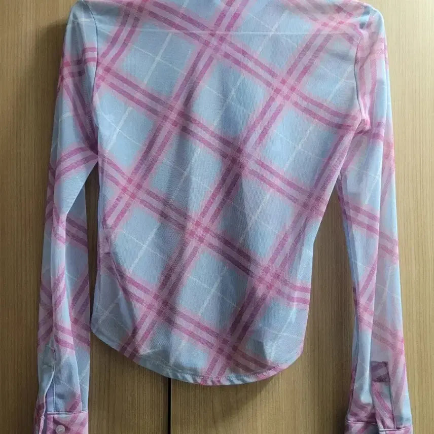 [BUNJANG] Whyus Blue Pink Check Mesh Shirt Ningning / [S] 와이낫어스 블루 핑크 체크 메쉬 셔츠 닝닝