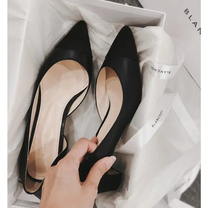 [BUNJANG] BlancSho Half Moon Side Open Black Heels / 블랑쇼 하프문 올블랙 220 사이드오픈