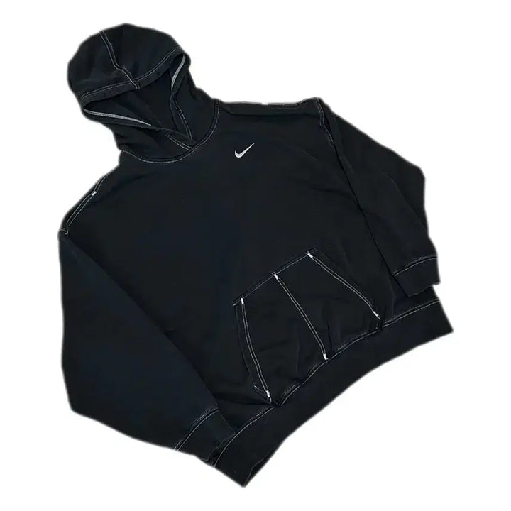 [BUNJANG] Nike Retro Stitch Swoosh Black Hoodie / 나이키 레트로 스티치 스우시 블랙 후드티