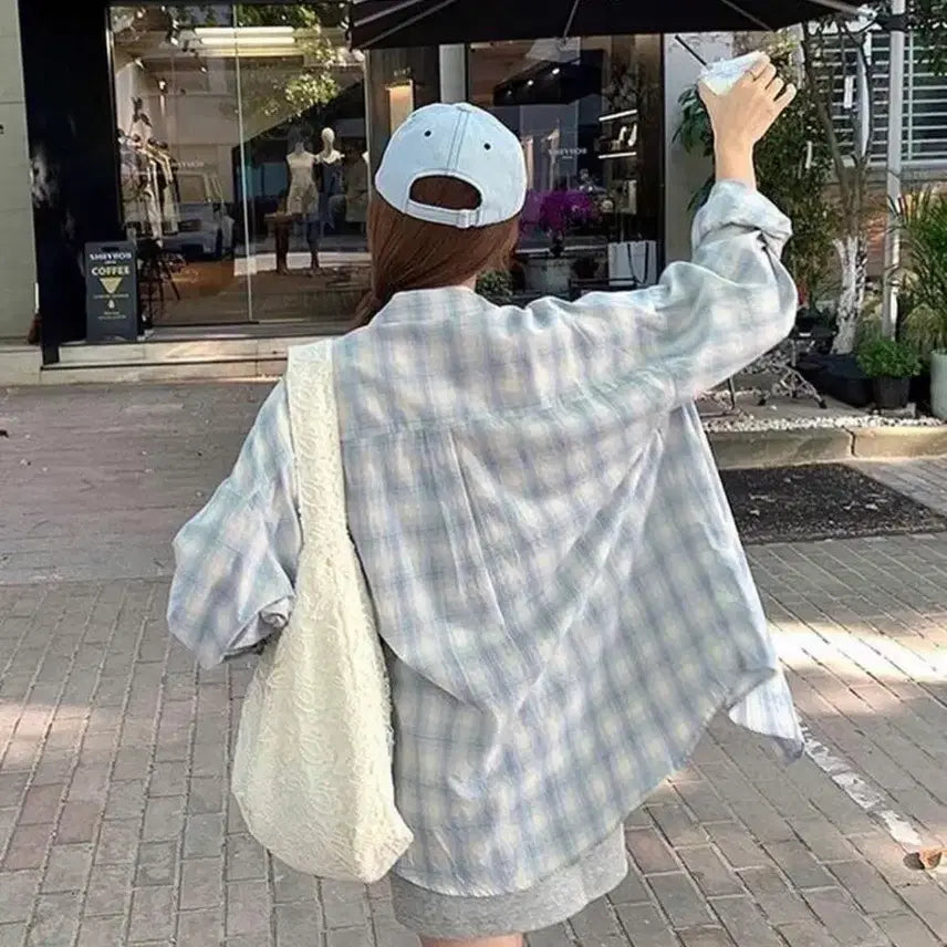[BUNJANG] Pastel Soft Blue Check Summer Shirt / (새상품) 여리여리 파스텔 소프트 블루 체크 여름 셔츠
