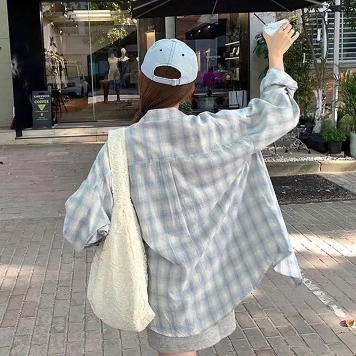 [BUNJANG] Pastel Soft Blue Check Summer Shirt / (새상품) 여리여리 파스텔 소프트 블루 체크 여름 셔츠