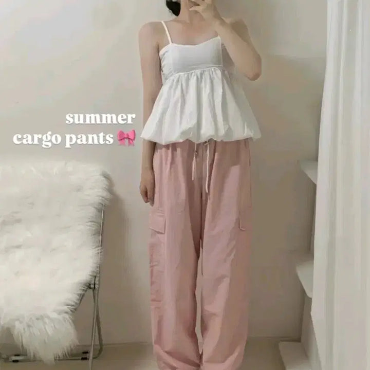 [BUNJANG] Adjustable String Jogger Pants - Pink / 여름 얇은 조거 팬츠 핑크(스트링조절가능)
