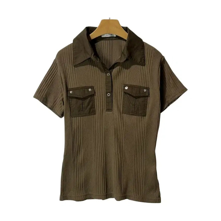 [BUNJANG] GLISSE Two-Pocket Ribbed Collar Short Sleeve T-Shirt / [GLISSE] 글리제 투포켓 골지 카라 반팔티셔츠