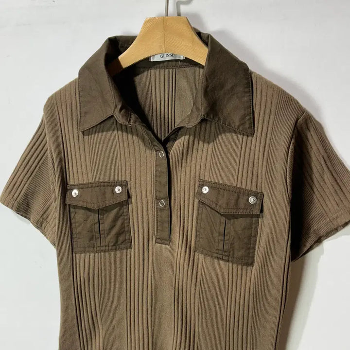 [BUNJANG] GLISSE Two-Pocket Ribbed Collar Short Sleeve T-Shirt / [GLISSE] 글리제 투포켓 골지 카라 반팔티셔츠