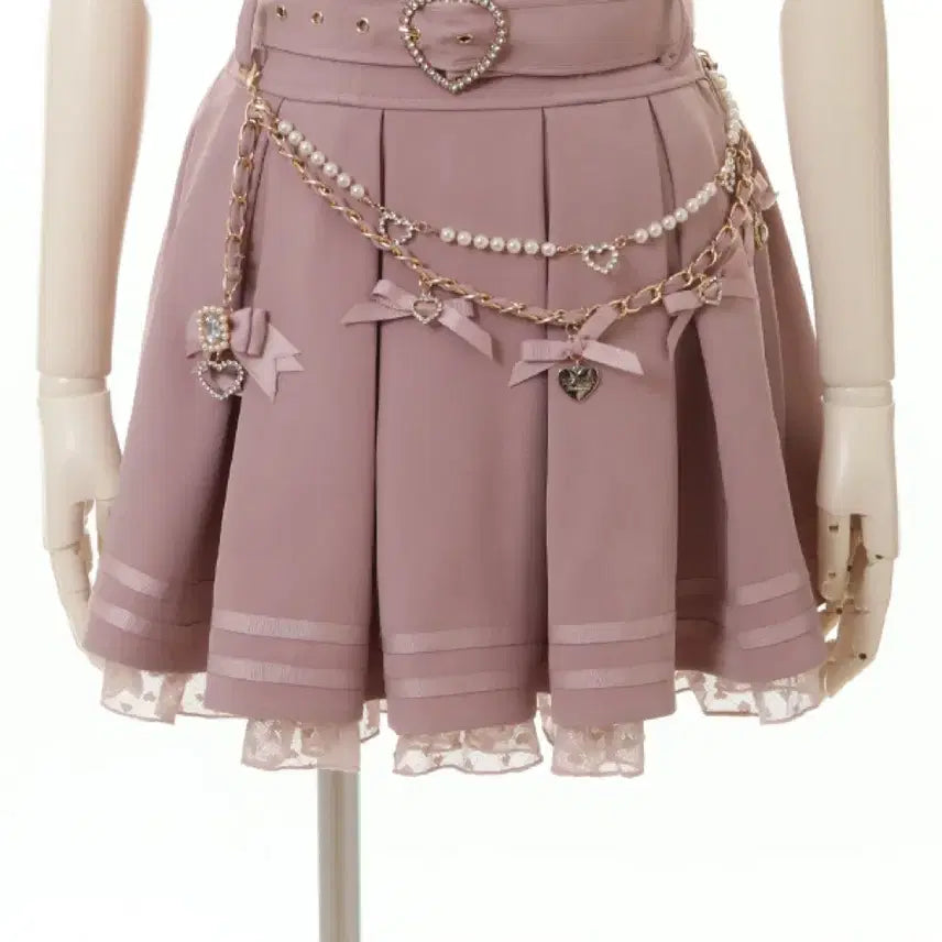 [BUNJANG] LIZLISA Heart Ribbon Belt Chain Pleated Skirt / 미개봉 새상품 리즈리사 스커트 하트 리본 벨트 체인 플리츠 양산형 지뢰계