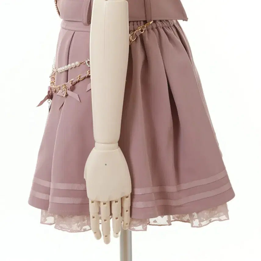[BUNJANG] LIZLISA Heart Ribbon Belt Chain Pleated Skirt / 미개봉 새상품 리즈리사 스커트 하트 리본 벨트 체인 플리츠 양산형 지뢰계