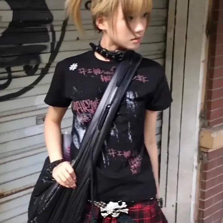 [BUNJANG] Punk Dark Graphic Short Sleeve T-Shirt / 펑크 다크 그래픽 반팔 티셔츠