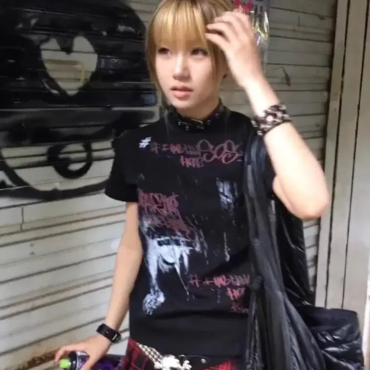 [BUNJANG] Punk Dark Graphic Short Sleeve T-Shirt / 펑크 다크 그래픽 반팔 티셔츠