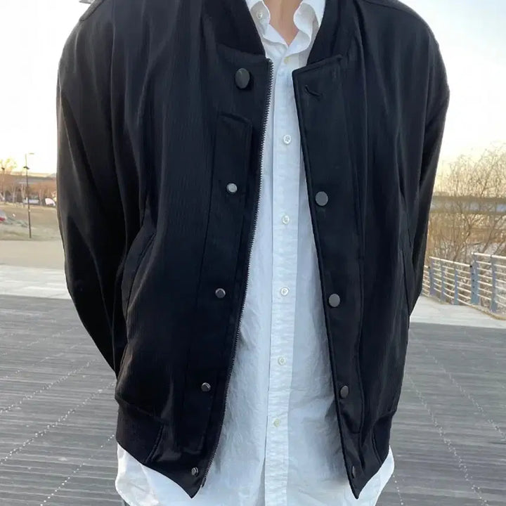 [BUNJANG] Polyteru Pinstripe Varsity Bomber Jacket Black Size 4 / 폴리테루) 핀스트라이프 바시티 블랙 4size