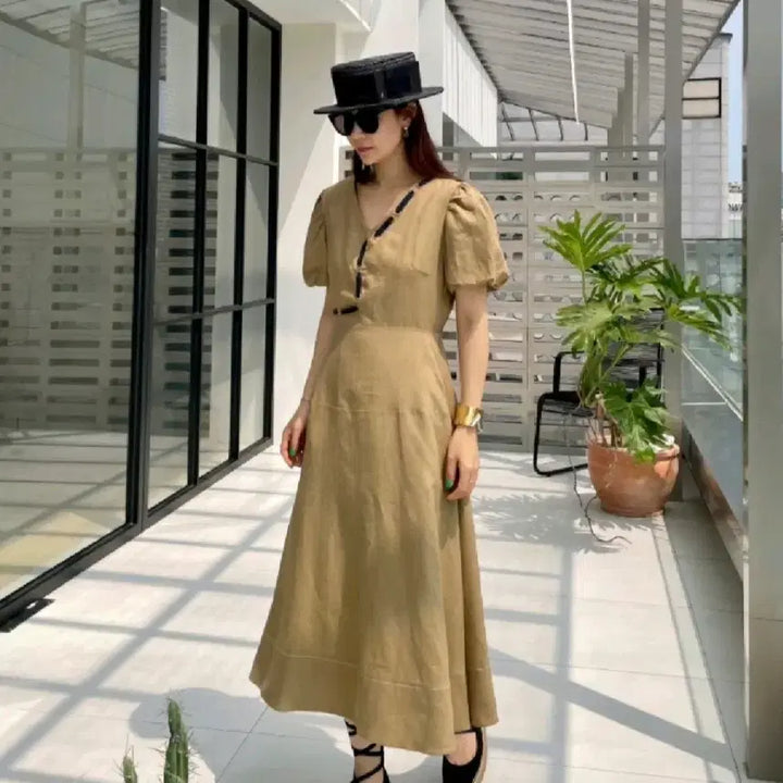 [BUNJANG] Limishop Linen Puff Long Dress / 린넨 퍼프 롱 원피스 리미샵 리틀블랙