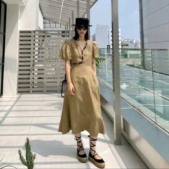 [BUNJANG] Limishop Linen Puff Long Dress / 린넨 퍼프 롱 원피스 리미샵 리틀블랙