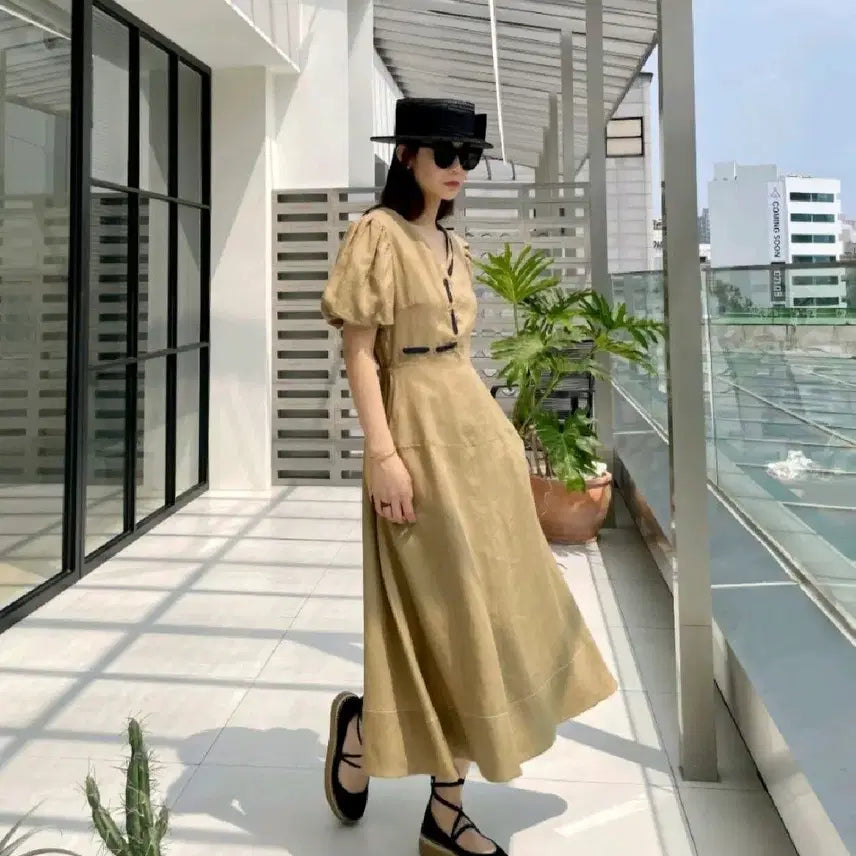 [BUNJANG] Limishop Linen Puff Long Dress / 린넨 퍼프 롱 원피스 리미샵 리틀블랙