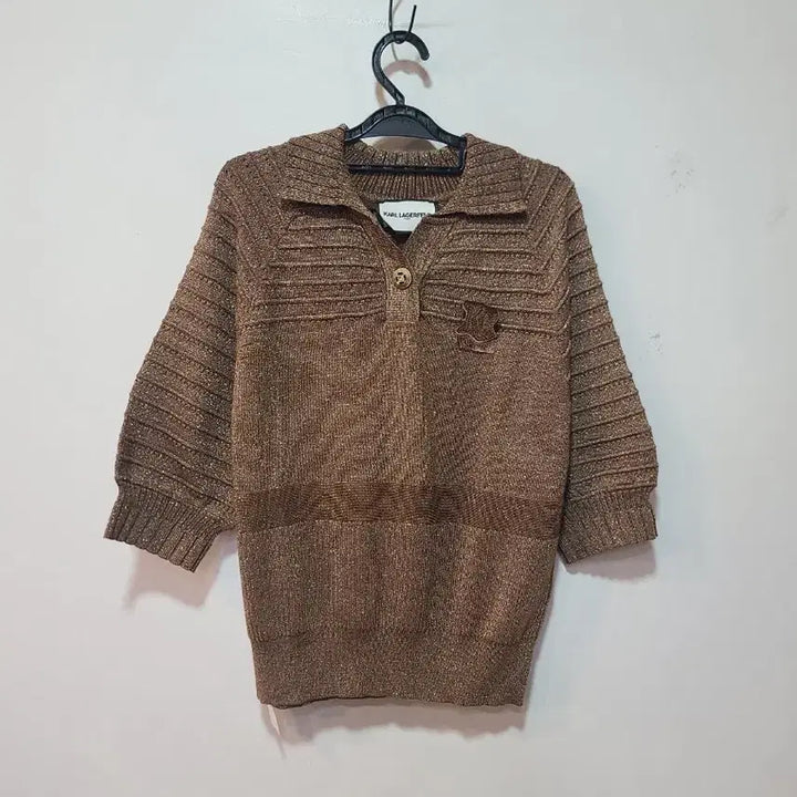 [BUNJANG] Karl Lagerfeld Brown Short Sleeve Knit Top / 칼 라거펠트 브라운 반팔 니트