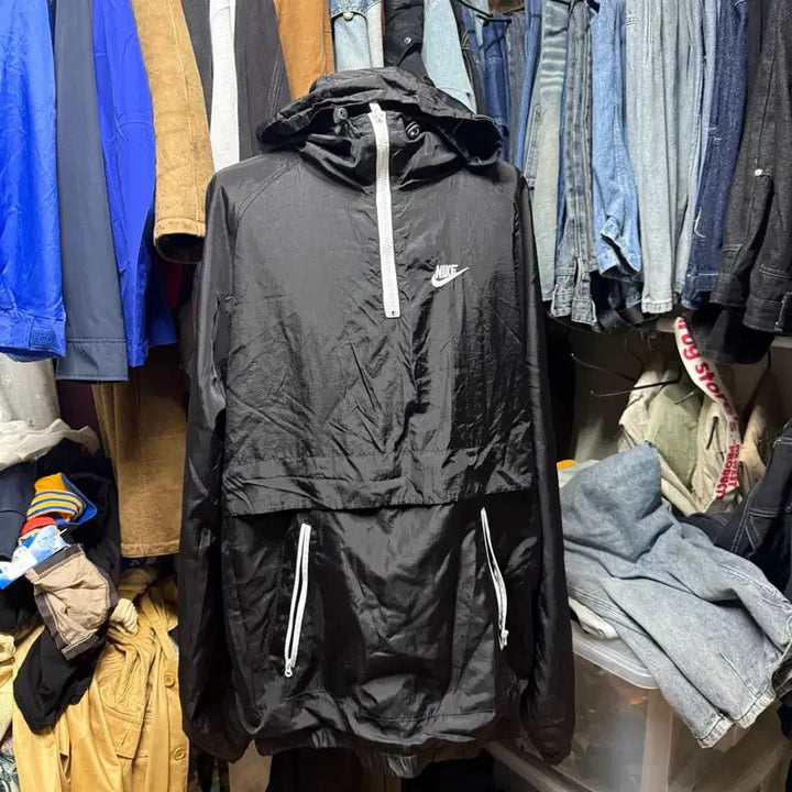 [BUNJANG] Nike Woven Anorak Hoodie Windbreaker - Black/White (XXL) / [2XL] 나이키 우븐 아노락