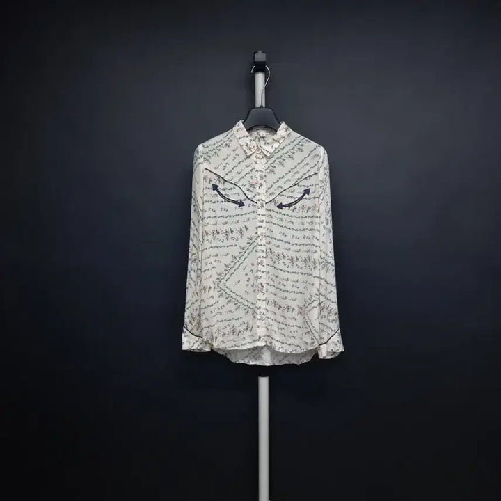[BUNJANG] Thursday Island Rayon Long Sleeve Blouse Beige Floral Pattern Size S / 새 써스데이아일랜드 춘하추 레이온 긴팔블라우스 55.44