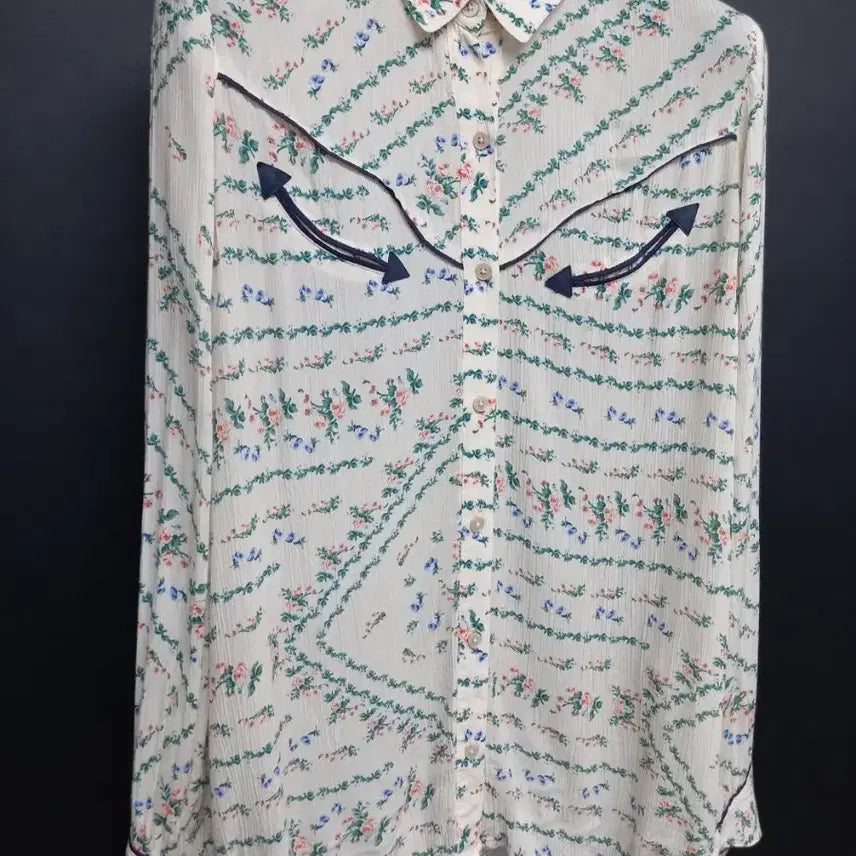 [BUNJANG] Thursday Island Rayon Long Sleeve Blouse Beige Floral Pattern Size S / 새 써스데이아일랜드 춘하추 레이온 긴팔블라우스 55.44
