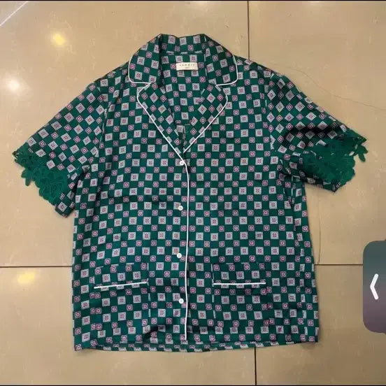 [BUNJANG] Sandro Paris Green Check Silk Shirt / 산드로 파리 그린 체크 실크 셔츠