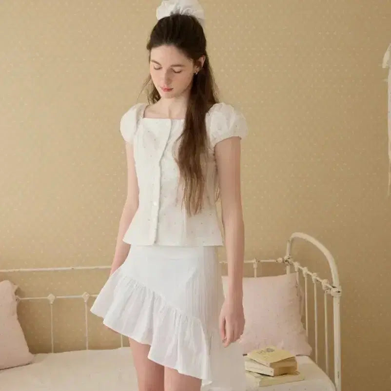 [BUNJANG] Letter from Moon Rosy Lace Puff Blouse S / [새상품] 레터프롬문 로지 레이스 퍼프 블라우스 S