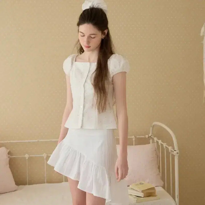 [BUNJANG] Letter from Moon Rosy Lace Puff Blouse S / [새상품] 레터프롬문 로지 레이스 퍼프 블라우스 S