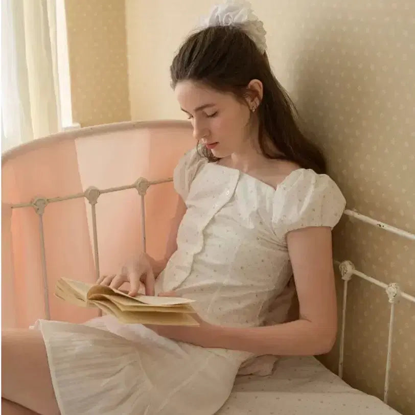 [BUNJANG] Letter from Moon Rosy Lace Puff Blouse S / [새상품] 레터프롬문 로지 레이스 퍼프 블라우스 S